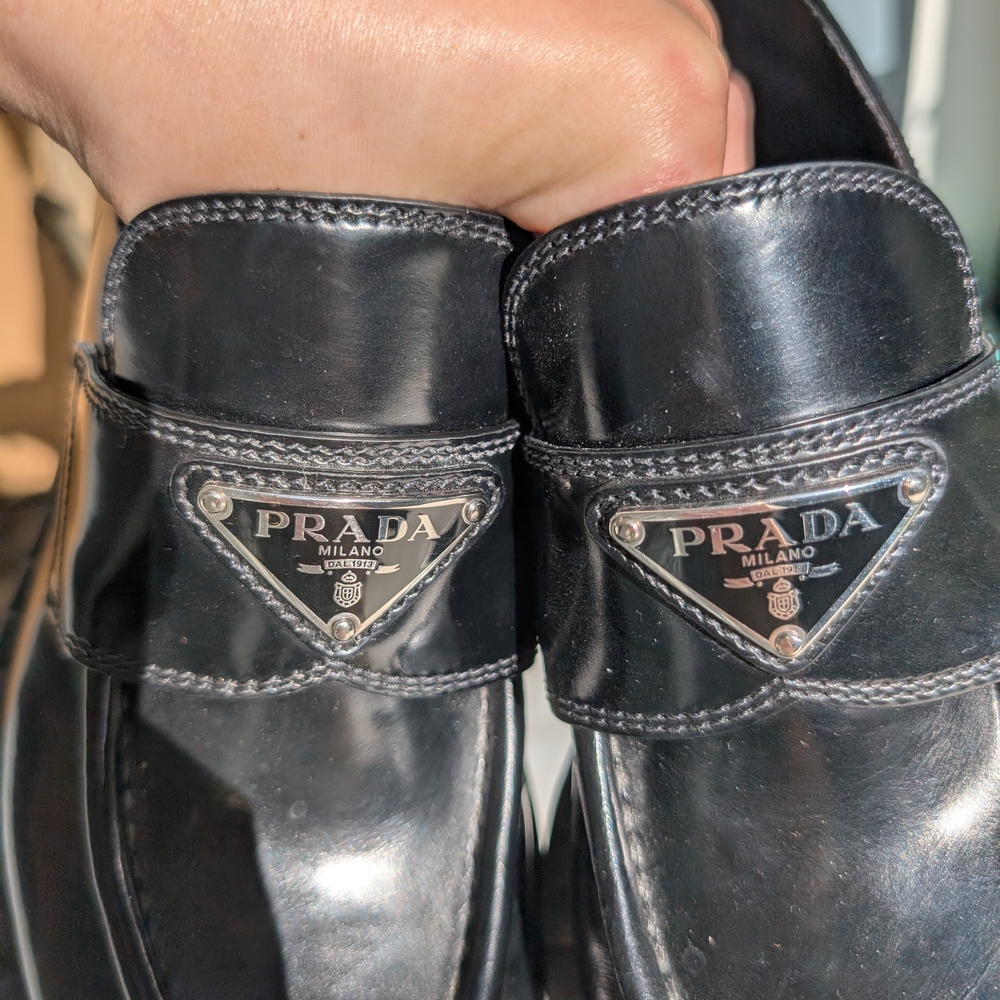 Prada Women's Glossy Black Slip-On Loafers - Picture 8 of 9